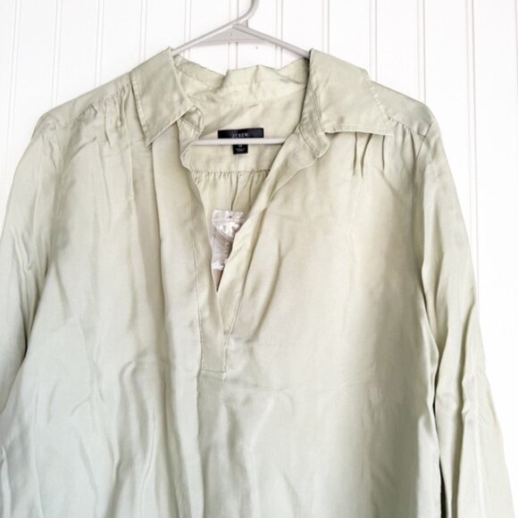 J. Crew Size M Olive Green Eco Cupro-blend Collared V-neck popover top Blouse - Picture 2 of 6